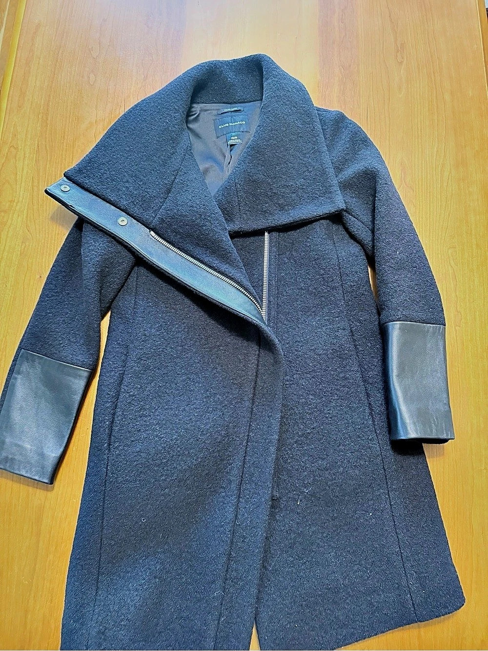 Club Monaco Halli Wool & Leather Moto Coat Blue
